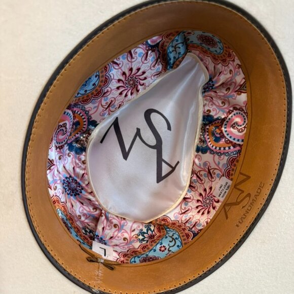 Handmade Cream Wool Wide Brim Fedora w/ Camel Band (7) main image 4